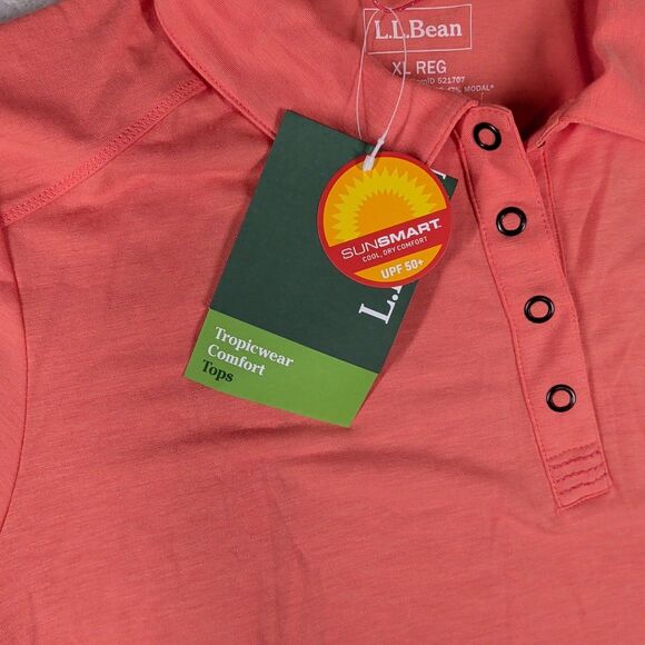 LL Bean Tropicwear Comfort Top Polo Women's XL Reg Orange New UPF 50 - Picture 3 of 8
